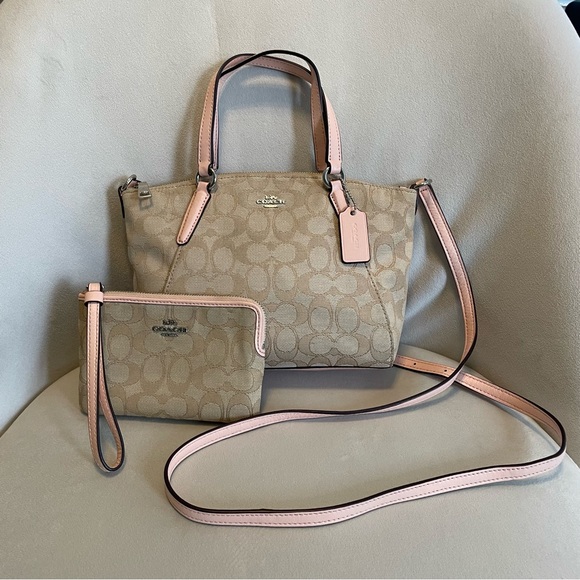 Coach Handbags - Coach Mini Kelsey Satchel Signature Jacquard
Crossbody Shoulder Bag w/ wallet